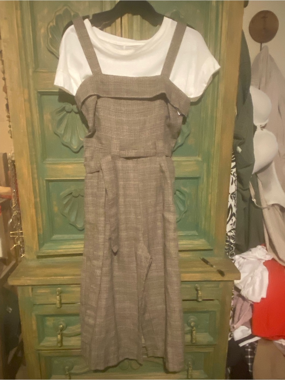 Timing Plaid Strappy Wide-Leg Jumpsuit in Brown